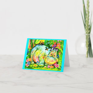 bright colourful hippopotamus birthday party invitation