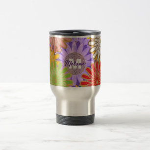 Bright Colourful Hippy Flower Pattern Personalised Travel Mug