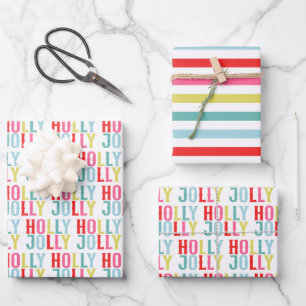Bright Colourful Holly Jolly Holiday Wrapping Paper Sheet