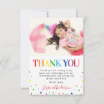 Bright Colourful Kids Birthday Photo Thank You Card<br><div class="desc">Thank friends and family for making your child's birthday a special occasion with these cute colourful childrens birthday party thank you cards. Featuring rainbow 'THANK YOU' text,  a photo of the birthday girl or boy,  scattered colourful dots and a thank you message which can easily be personalized.</div>