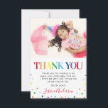Bright Colourful Kids Birthday Photo Thank You Card<br><div class="desc">Thank friends and family for making your child's birthday a special occasion with these cute colourful childrens birthday party thank you cards. Featuring rainbow 'THANK YOU' text,  a photo of the birthday girl or boy,  scattered colourful dots and a thank you message which can easily be personalized.</div>