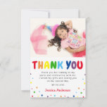 Bright Colourful Kids Birthday Photo Thank You Card<br><div class="desc">Thank friends and family for making your child's birthday a special occasion with these cute colourful childrens birthday party thank you cards. Featuring rainbow 'THANK YOU' text,  a photo of the birthday girl or boy,  scattered colourful dots and a thank you message which can easily be personalized.</div>