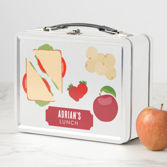 Bright Colourful Kids Healthy Lunch Custom Name  Metal Lunch Box (In Situ)