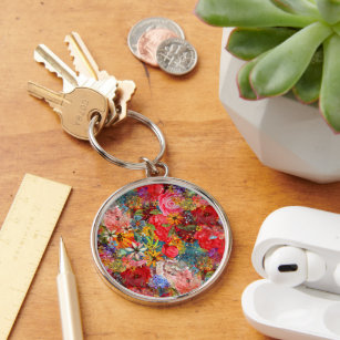 Bright Colourful Large Abstract Floral Pattern Keychain