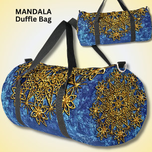 Bright Colourful Mandala Gold on Blue Duffle Bag