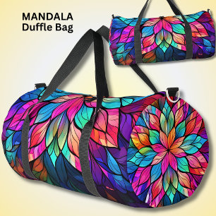 Bright Colourful Mandala Pink Aqua Stained Glass Duffle Bag