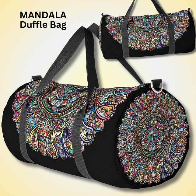 Bright Colourful Mandala Pink Aqua Yellow Red Blue Duffle Bag (Creator Uploaded)