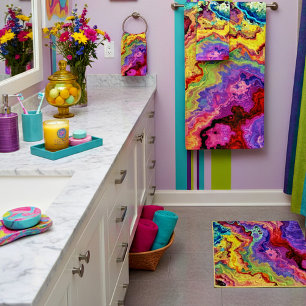 Bright colourful marble  bath towel set