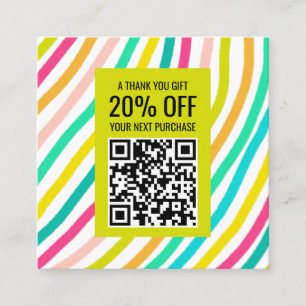 Bright Colourful Minimalist Stripes Thanks QR Code Discount Card