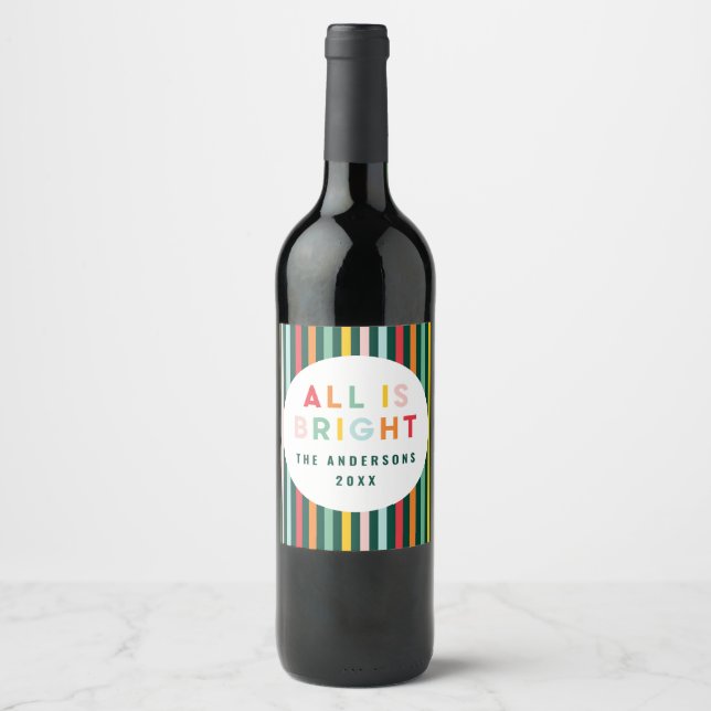Bright colourful modern Christmas family Square St Wine Label (Front)