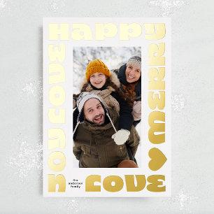 bright colourful modern   christmas gold photo foil holiday card