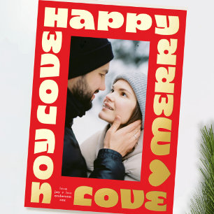 bright colourful modern   christmas one photo red foil holiday card