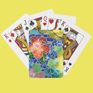Bright Colourful Mosaic Red and Yellow Flowers Playing Cards