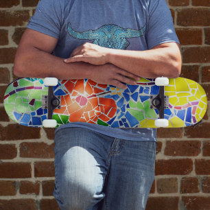 Bright Colourful Mosaic Tile Koi Fish Pond Skateboard