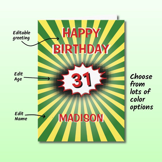 Bright colourful name age retro birthday card (Creator Uploaded)
