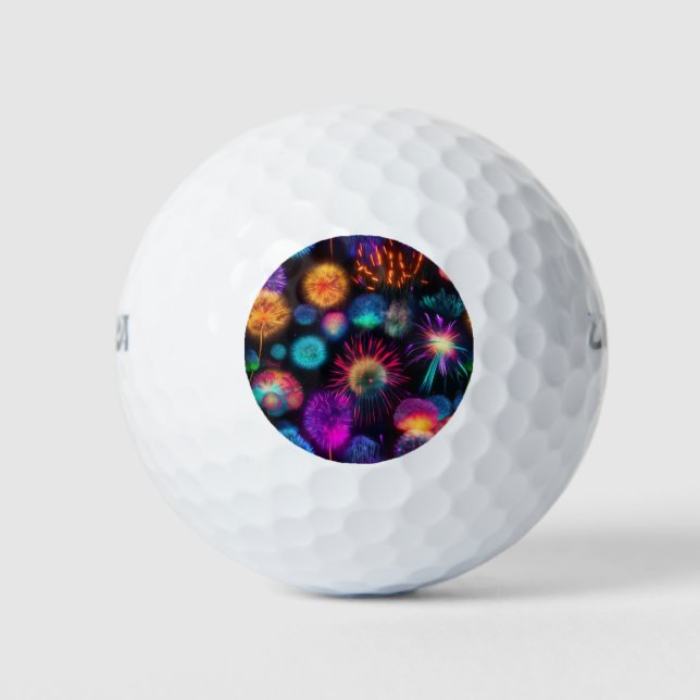 Bright Colourful Neon Burst Pattern Golf Balls (Front)