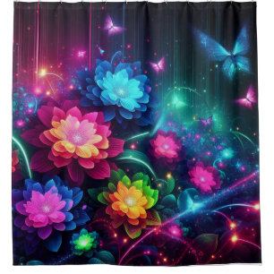 Bright, colourful neon flowers/butterflies