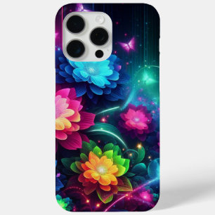 Bright, colourful neon flowers/butterflies iPhone 15 pro max case