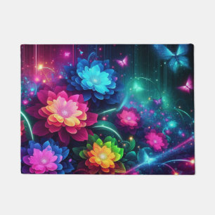 Bright, colourful neon flowers/butterflies doormat