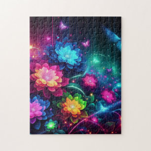 Bright, colourful neon flowers/butterflies jigsaw puzzle