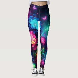 Bright, colourful neon flowers/butterflies leggings