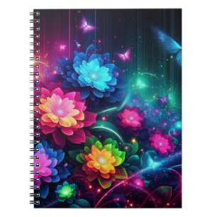 Bright, colourful neon flowers/butterflies notebook