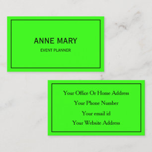 Bright Colourful Neon Green Wedding Event Planner Business Card