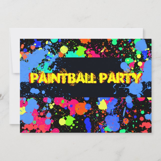 Bright, Colourful Neon, Paintball Party Invitation (Front)