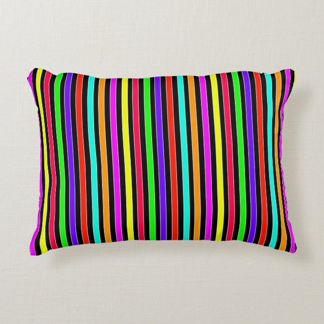 Bright Colourful Neon Stripes Accent Pillow (Front)