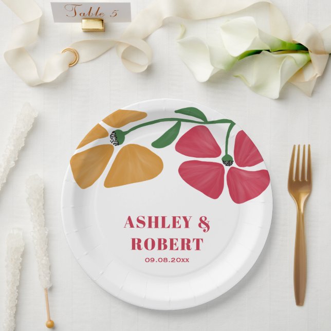Bright & Colourful Nouveau Floral Wedding Receptio Paper Plate (Wedding)