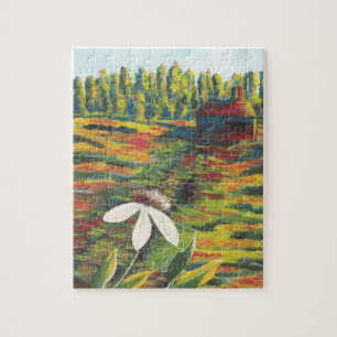 Bright Colourful Painting of Flower in Meadow Jigsaw Puzzle