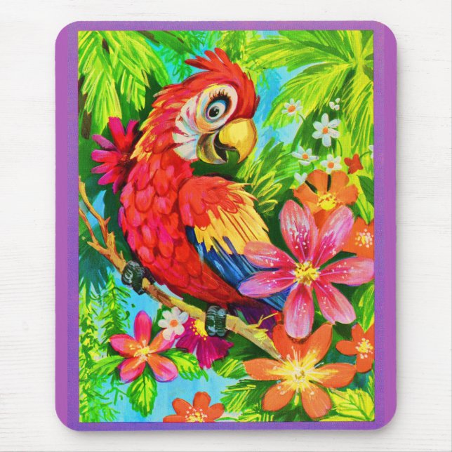 bright colourful parrot mouse pad (Front)
