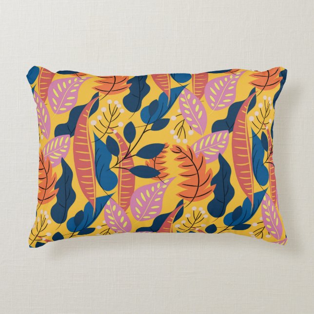 Bright colourful pattern with tropical leaves,  be accent pillow (Front)