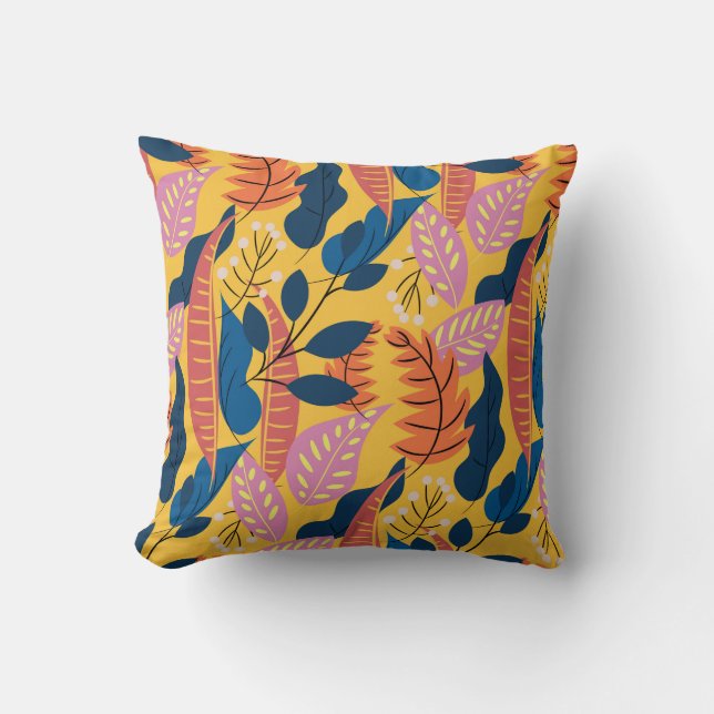 Bright colourful pattern with tropical leaves,  be throw pillow (Front)