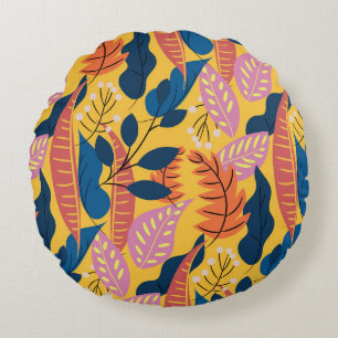 Bright colourful pattern with tropical leaves,berr round pillow