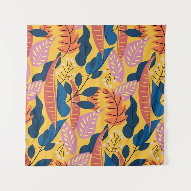 Bright colourful pattern with tropical leaves,berr tapestry (Front)