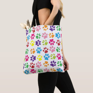 Bright Colourful Paw Prints Pattern Tote Bag