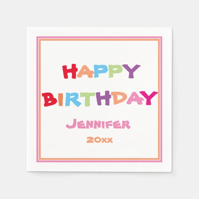 Bright & Colourful Personalized Happy Birthday  Napkin (Front)
