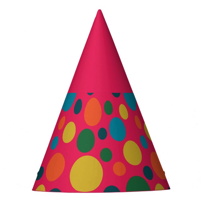 Bright colourful pink polka dots party hat (Front)
