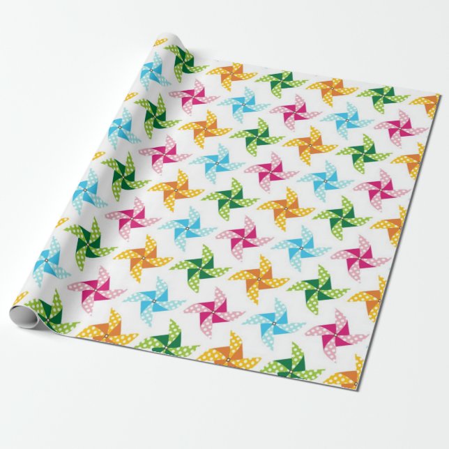 Bright Colourful Pinwheel Pattern Wrapping Paper (Unrolled)