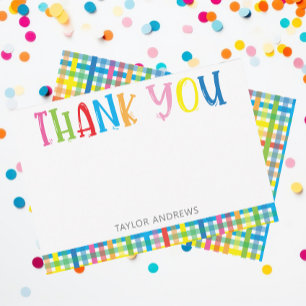 Bright Colourful Plaid Personalized Thank You Note Card