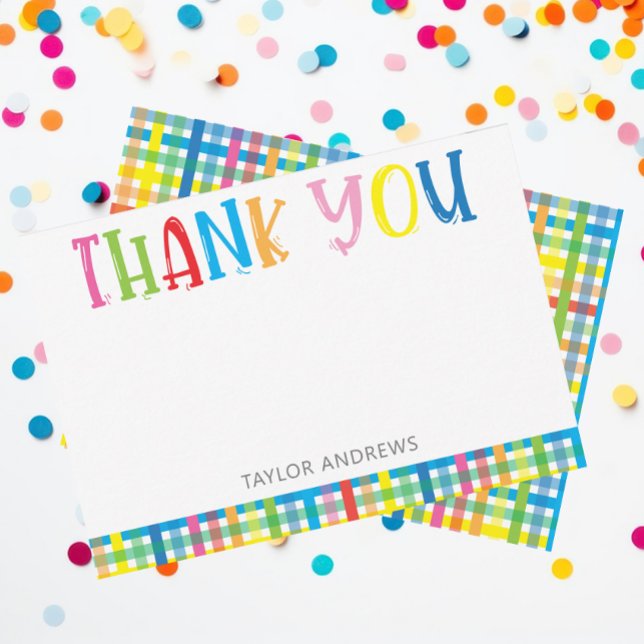 Bright Colourful Plaid Personalized Thank You Note Card (Creator Uploaded)
