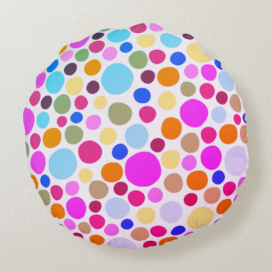 Bright Colourful Polka-dots Round Pillow