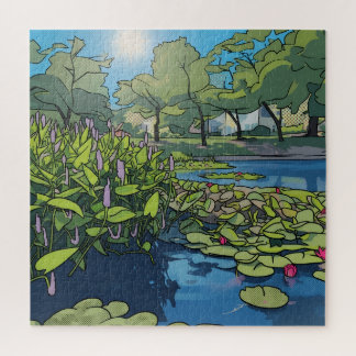 Bright Colourful Pop Art Koi Pond Illustration Jigsaw Puzzle