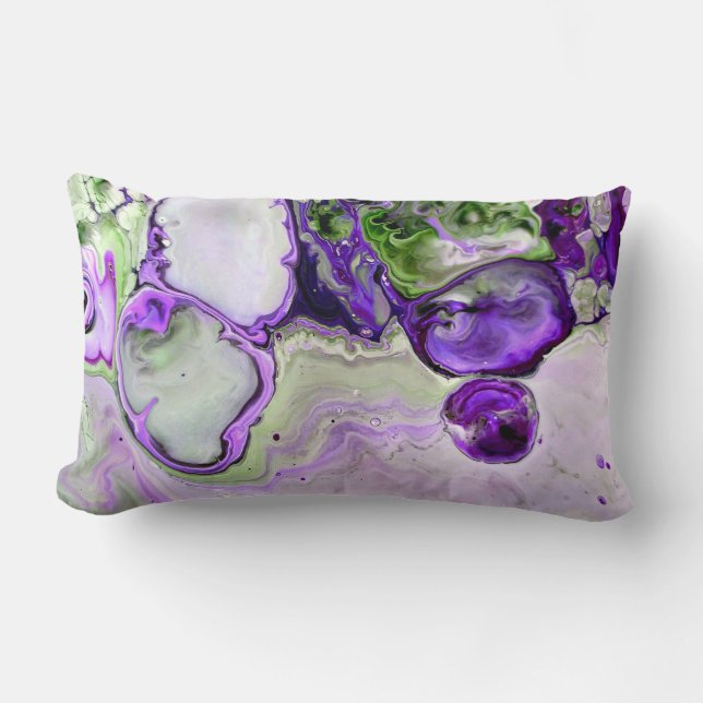 Bright Colourful Purple Green Marble Abstract Art Lumbar Pillow (Front)