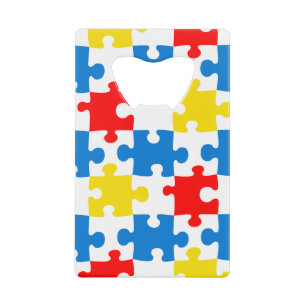 Bright Colourful Puzzle Piece Pattern Credit Card Bottle Opener