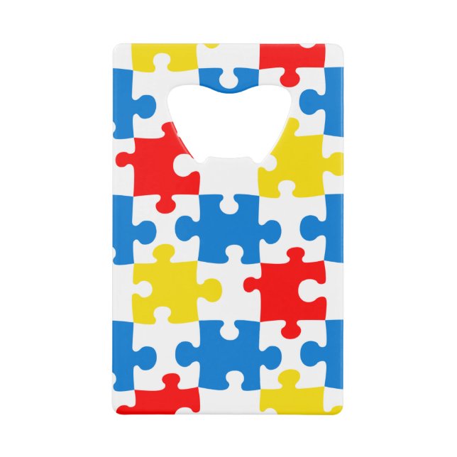 Bright Colourful Puzzle Piece Pattern Credit Card Bottle Opener (Front)
