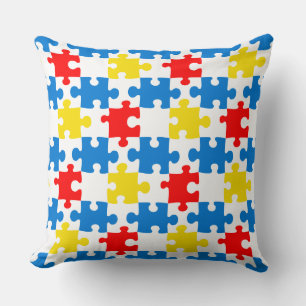 Bright Colourful Puzzle Piece Pattern Throw Pillow