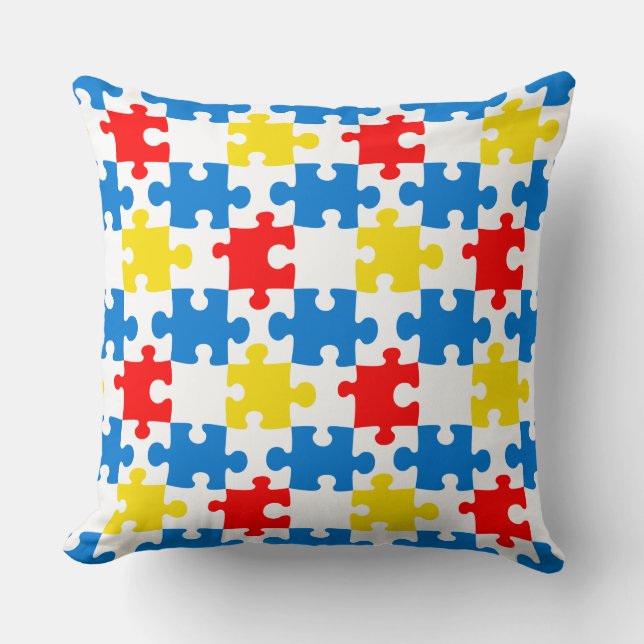 Bright Colourful Puzzle Piece Pattern Throw Pillow (Front)