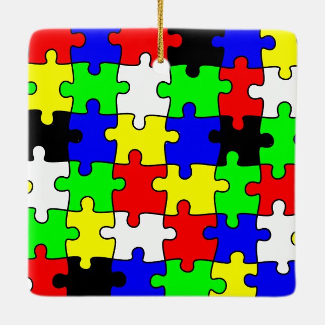 Bright & Colourful Puzzle Pieces Ceramic Ornament (Back)